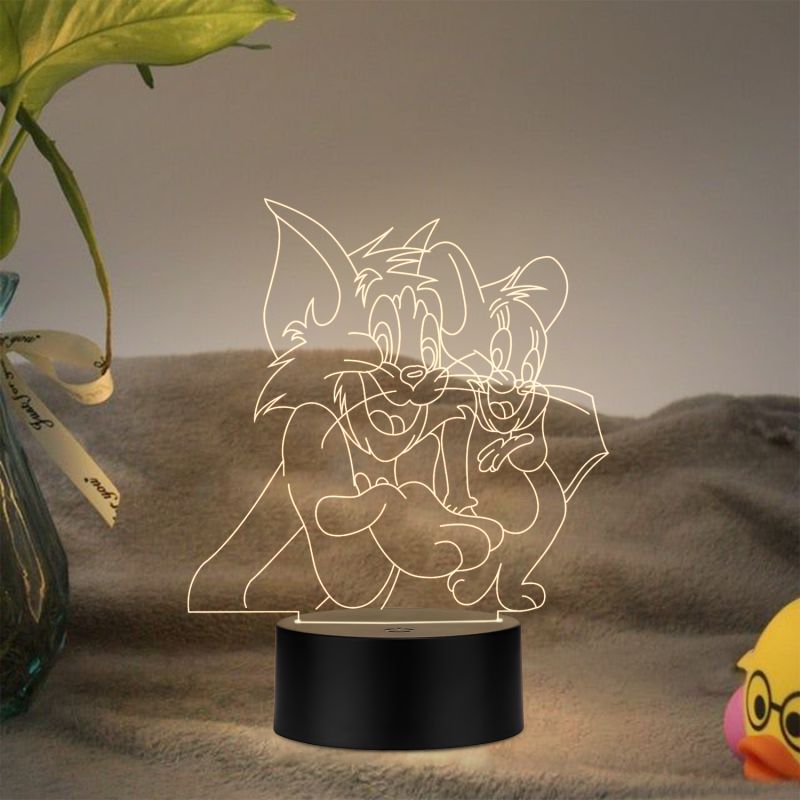 3D Illusion Cartoon Tom & Jerry Led Night Lamp with Warm White Color  Best Gift for Children Girls Boys Kids Room Decoration